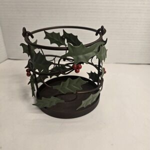 Yankee Candle Holder Wrought Iron Metal Holly Berry Christmas Retired Festive
